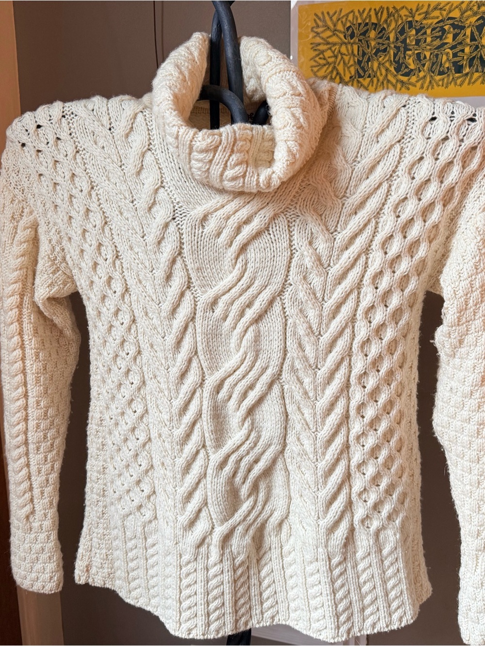 Irish Wool Cable Knit Cream Turtleneck Sweater